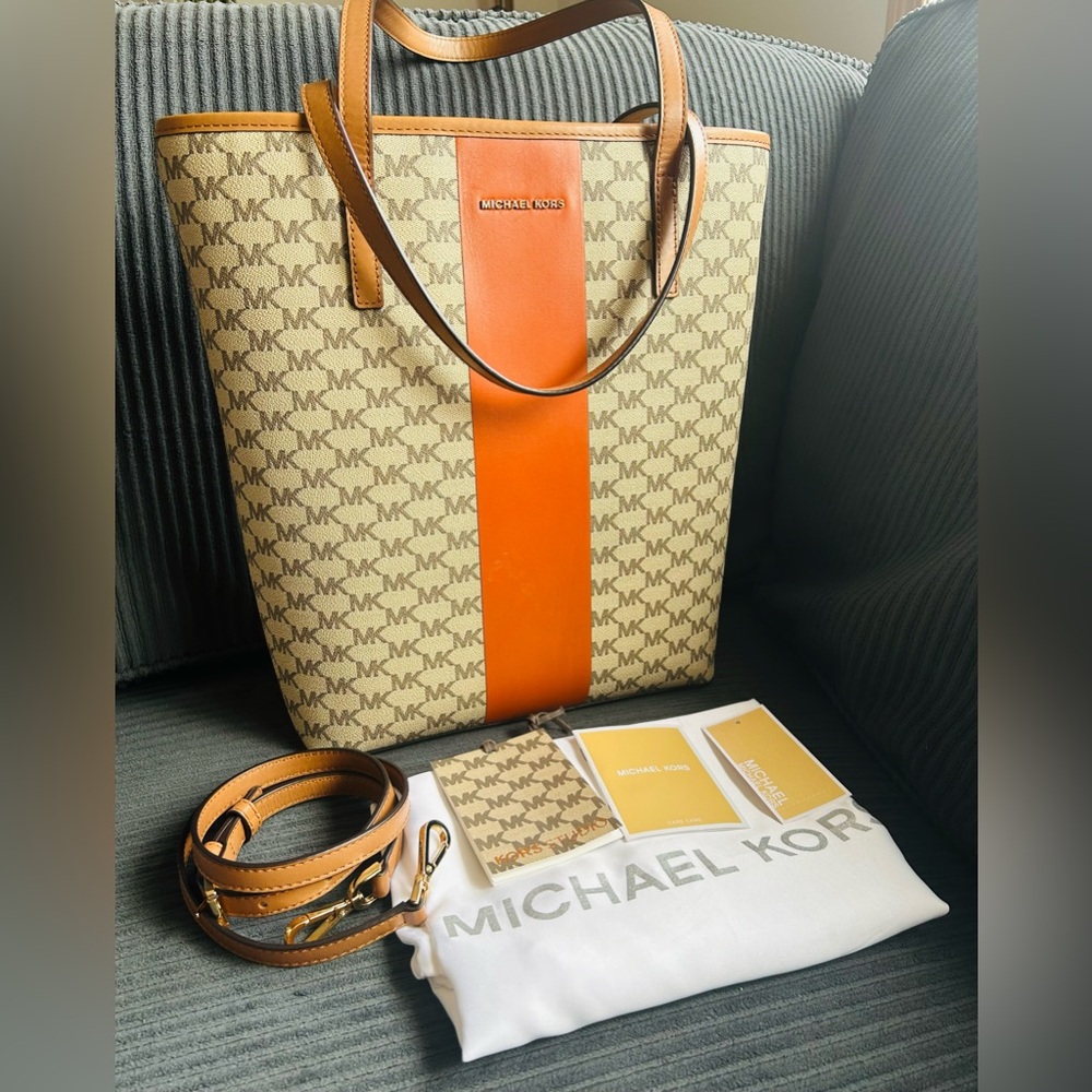 Michael Kors Rust and Brown Signature Monogram Two-Way Bag